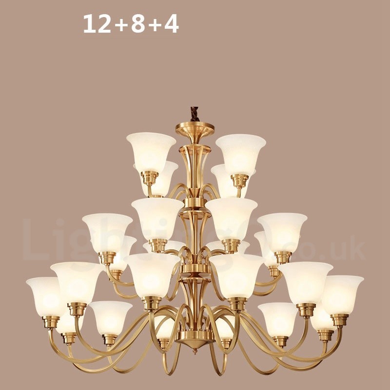 Lustre suspendu luxueux en laiton massif, style rustique rétro vintage, avec abat-jour en verre
