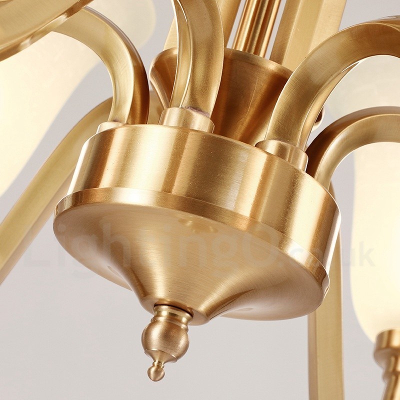 Lustre suspendu luxueux en laiton massif, style rustique rétro vintage, avec abat-jour en verre