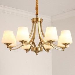 Lustre suspendu luxueux en laiton pur, style rustique rétro vintage, avec abat-jour en verre