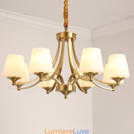 Lustre suspendu luxueux en laiton pur, style rustique rétro vintage, avec abat-jour en verre Lustre suspendu luxueux en laiton pur, style rustique rétro vintage, avec abat-jour en verre