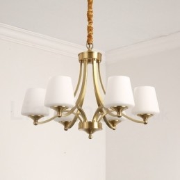 Lustre suspendu luxueux en laiton pur, style rustique rétro vintage, avec abat-jour en verre