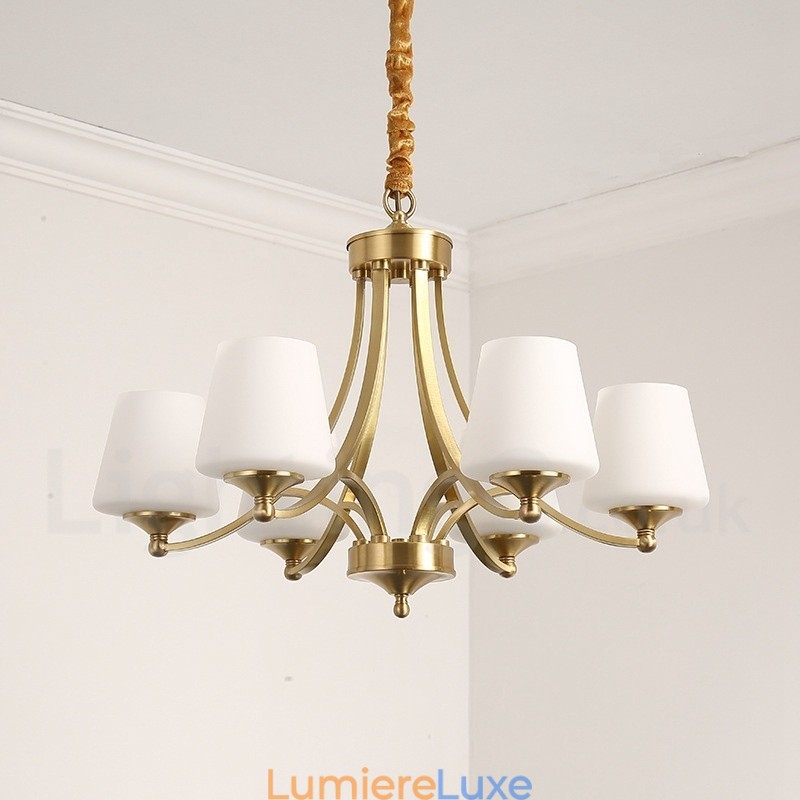 Lustre suspendu luxueux en laiton pur, style rustique rétro vintage, avec abat-jour en verre