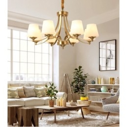 Lustre suspendu luxueux en laiton pur, style rustique rétro vintage, avec abat-jour en verre