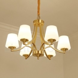 Lustre suspendu luxueux en laiton pur, style rustique rétro vintage, avec abat-jour en verre