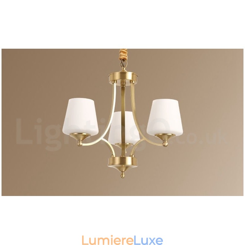 Lustre suspendu luxueux en laiton pur, style rustique rétro vintage, avec abat-jour en verre