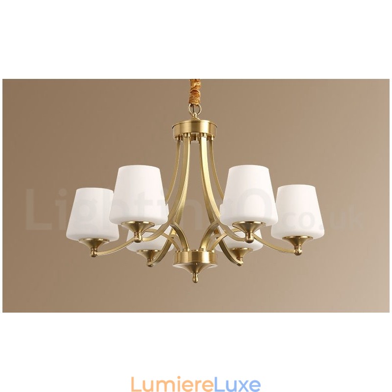 Lustre suspendu luxueux en laiton pur, style rustique rétro vintage, avec abat-jour en verre