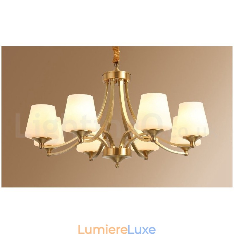 Lustre suspendu luxueux en laiton pur, style rustique rétro vintage, avec abat-jour en verre