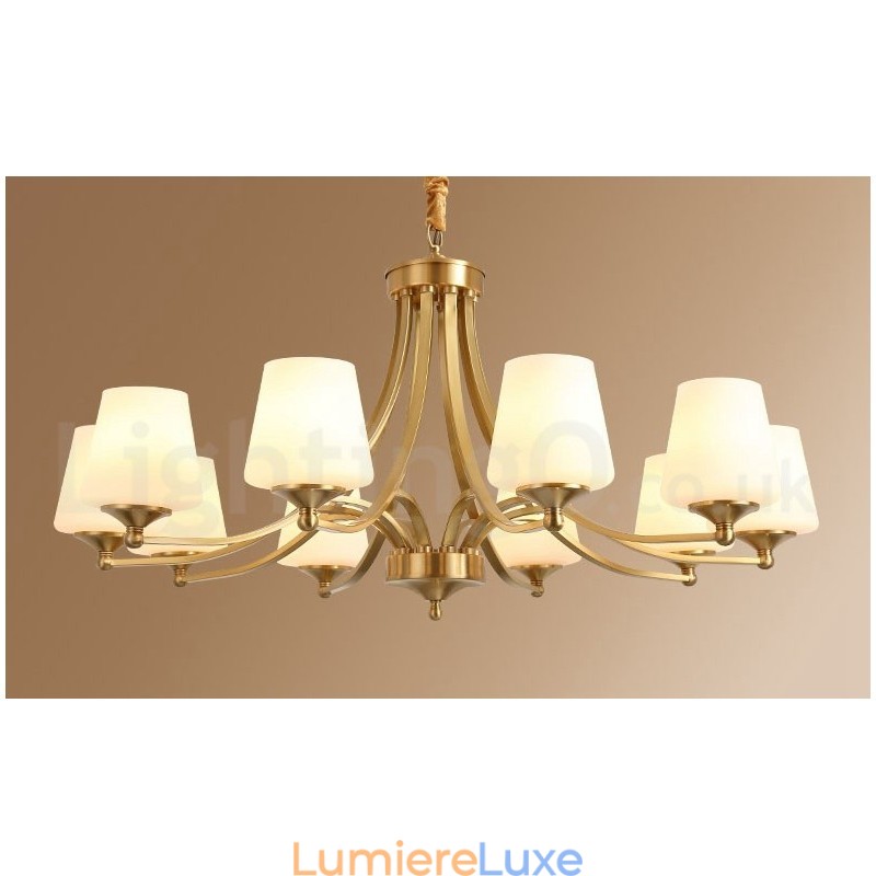 Lustre suspendu luxueux en laiton pur, style rustique rétro vintage, avec abat-jour en verre