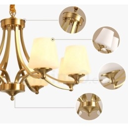 Lustre suspendu luxueux en laiton pur, style rustique rétro vintage, avec abat-jour en verre