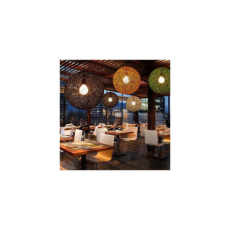 Lampe rustique simple et moderne, lampe pastorale en rotin, lustre boule de chanvre