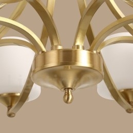 Lustre suspendu luxueux en laiton pur, style rustique rétro vintage, avec abat-jour en verre