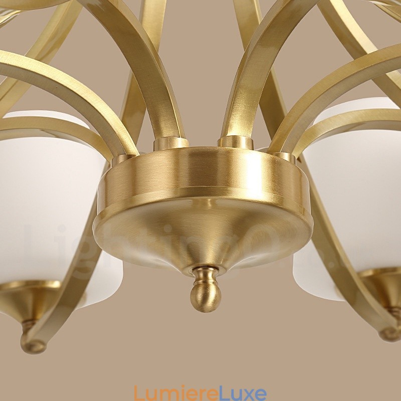 Lustre suspendu luxueux en laiton pur, style rustique rétro vintage, avec abat-jour en verre
