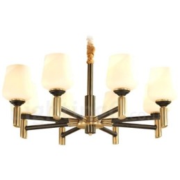 Lustre suspendu luxueux en laiton pur, style rustique rétro vintage, avec abat-jour en verre