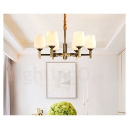 Lustre suspendu luxueux en laiton pur, style rustique rétro vintage, avec abat-jour en verre