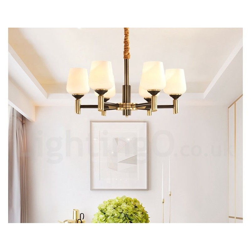 Lustre suspendu luxueux en laiton pur, style rustique rétro vintage, avec abat-jour en verre