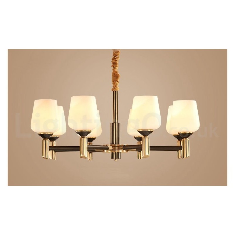 Lustre suspendu luxueux en laiton pur, style rustique rétro vintage, avec abat-jour en verre