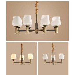 Lustre suspendu luxueux en laiton pur, style rustique rétro vintage, avec abat-jour en verre