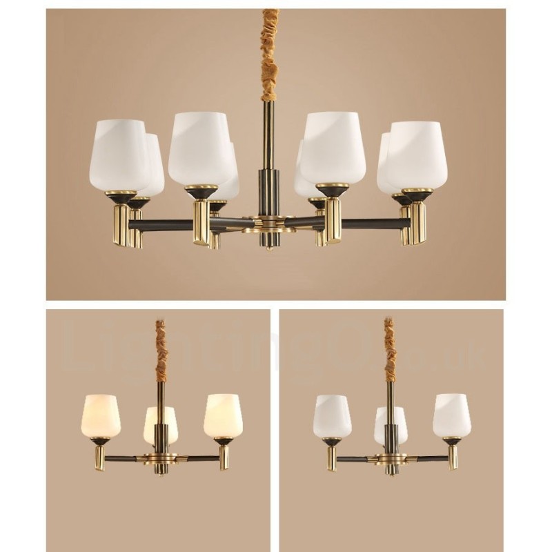 Lustre suspendu luxueux en laiton pur, style rustique rétro vintage, avec abat-jour en verre