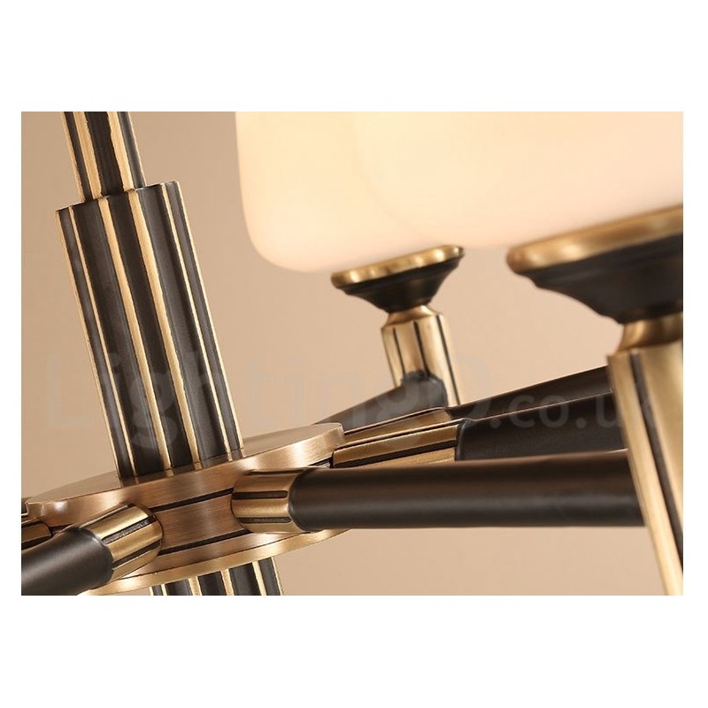 Lustre suspendu luxueux en laiton pur, style rustique rétro vintage, avec abat-jour en verre