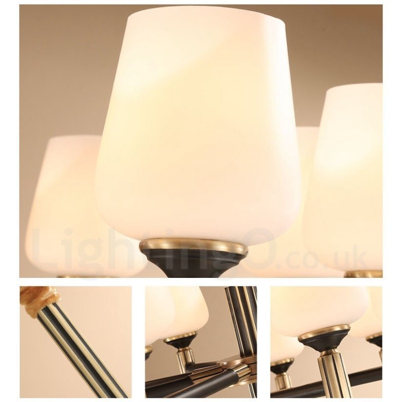 Lustre suspendu luxueux en laiton pur, style rustique rétro vintage, avec abat-jour en verre