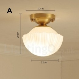 Plafonniers encastrés de style nordique rustique en laiton pur avec abat-jour en verre