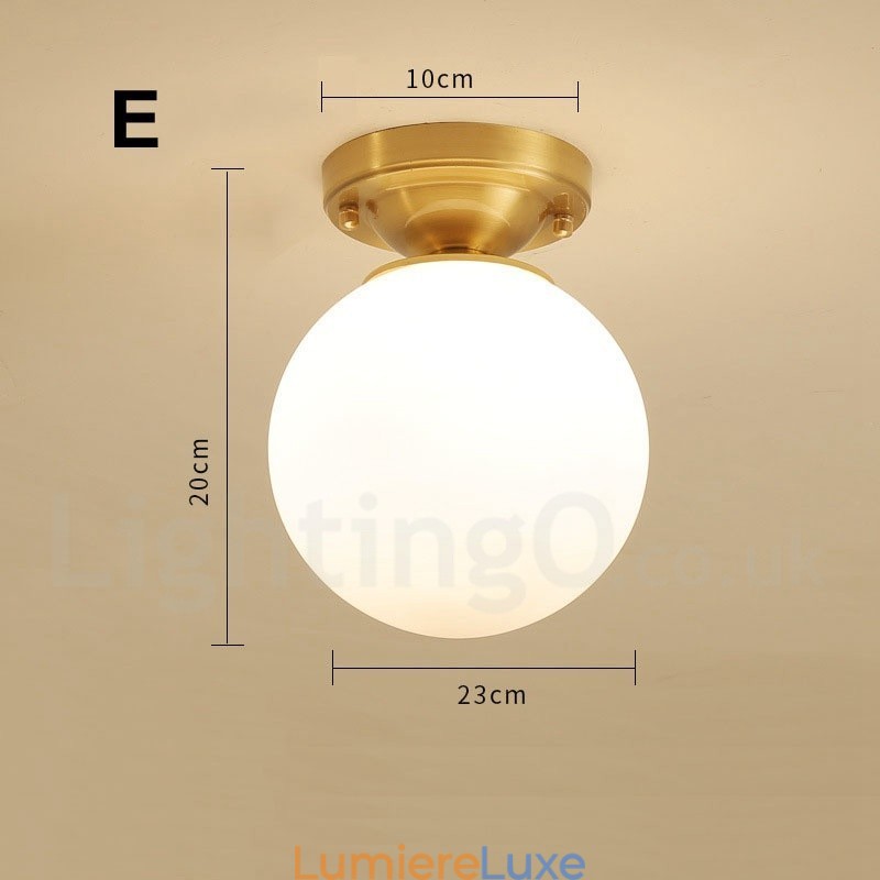 Plafonniers encastrés de style nordique rustique en laiton pur avec abat-jour en verre