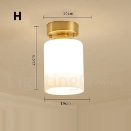 Plafonniers encastrés de style nordique rustique en laiton pur avec abat-jour en verre