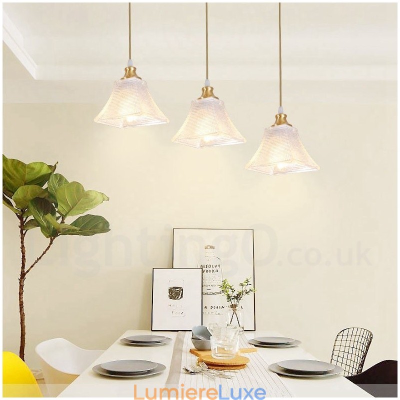 Suspension rustique en laiton pur de style nordique avec abat-jour en verre