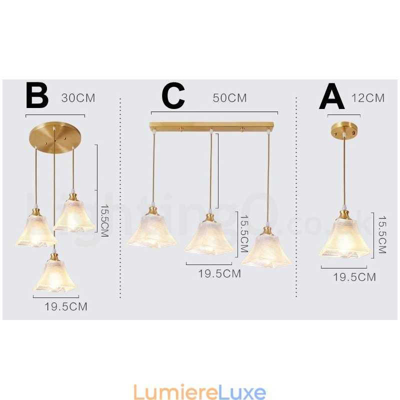 Suspension rustique en laiton pur de style nordique avec abat-jour en verre