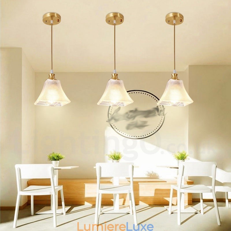 Suspension rustique en laiton pur de style nordique avec abat-jour en verre