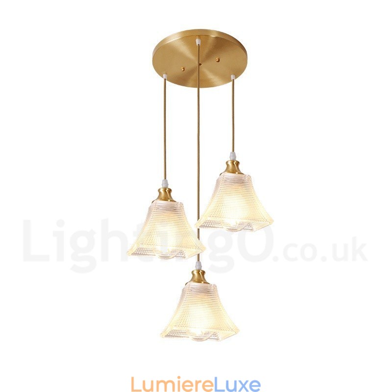 Suspension rustique en laiton pur de style nordique avec abat-jour en verre