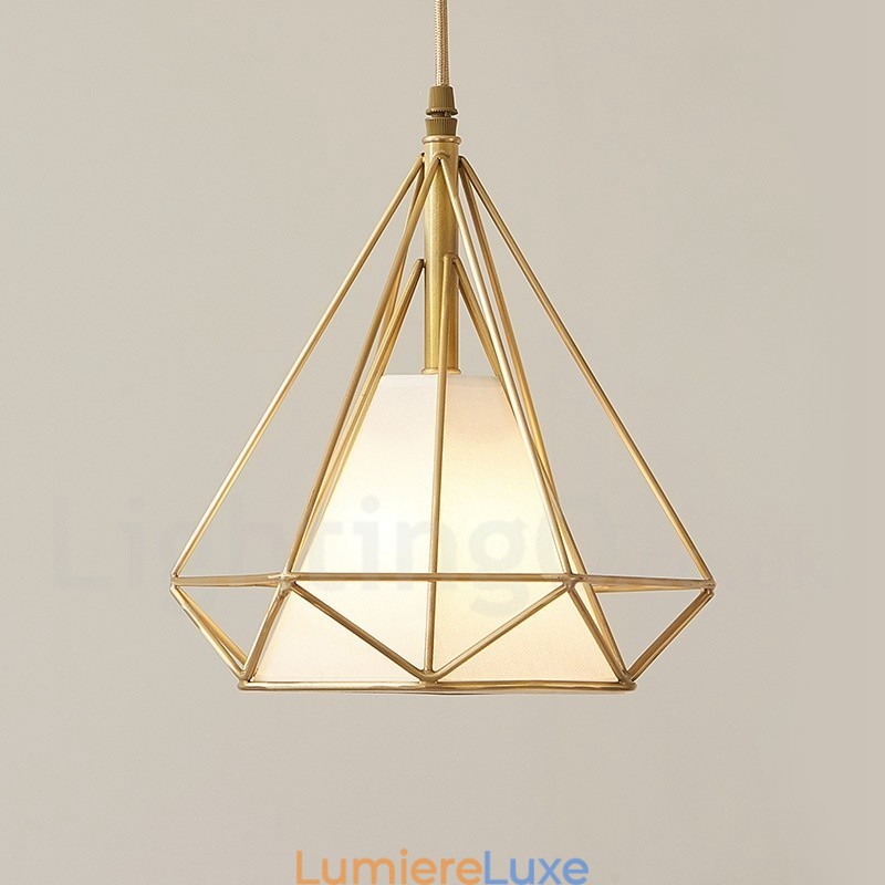 Suspension rustique en laiton pur de style nordique avec abat-jour en tissu
