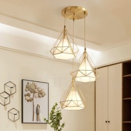 Suspension rustique en laiton pur de style nordique avec abat-jour en tissu