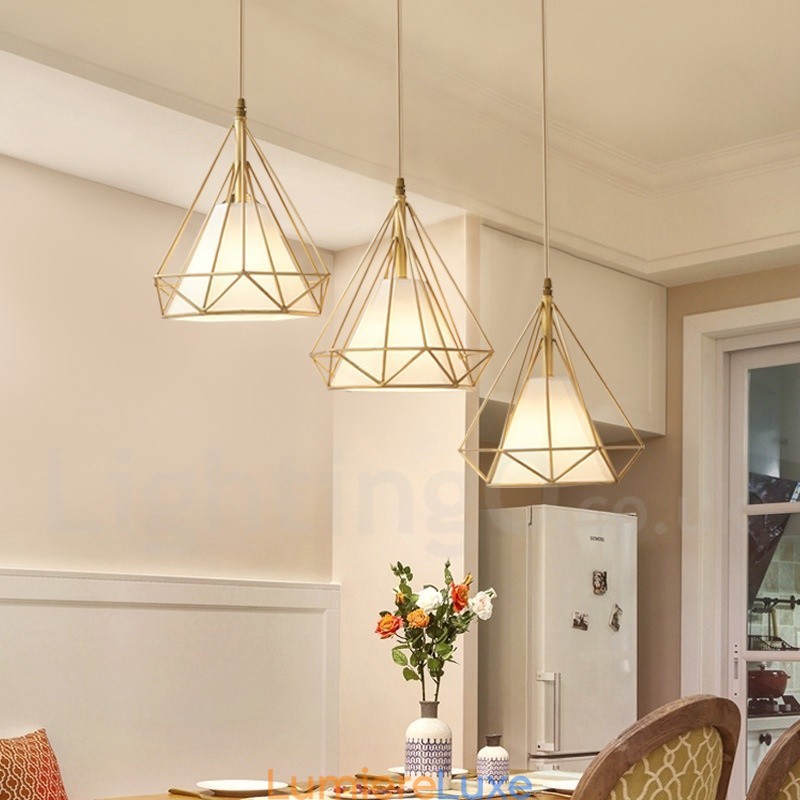 Suspension rustique en laiton pur de style nordique avec abat-jour en tissu