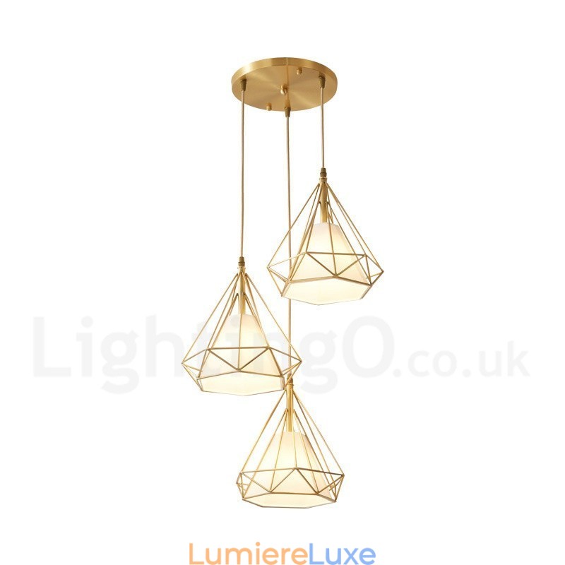 Suspension rustique en laiton pur de style nordique avec abat-jour en tissu
