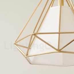 Suspension rustique en laiton pur de style nordique avec abat-jour en tissu