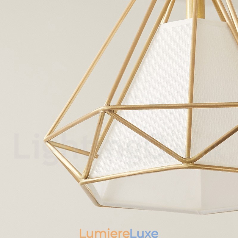 Suspension rustique en laiton pur de style nordique avec abat-jour en tissu
