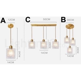 Suspension rustique en laiton pur de style nordique avec abat-jour en verre