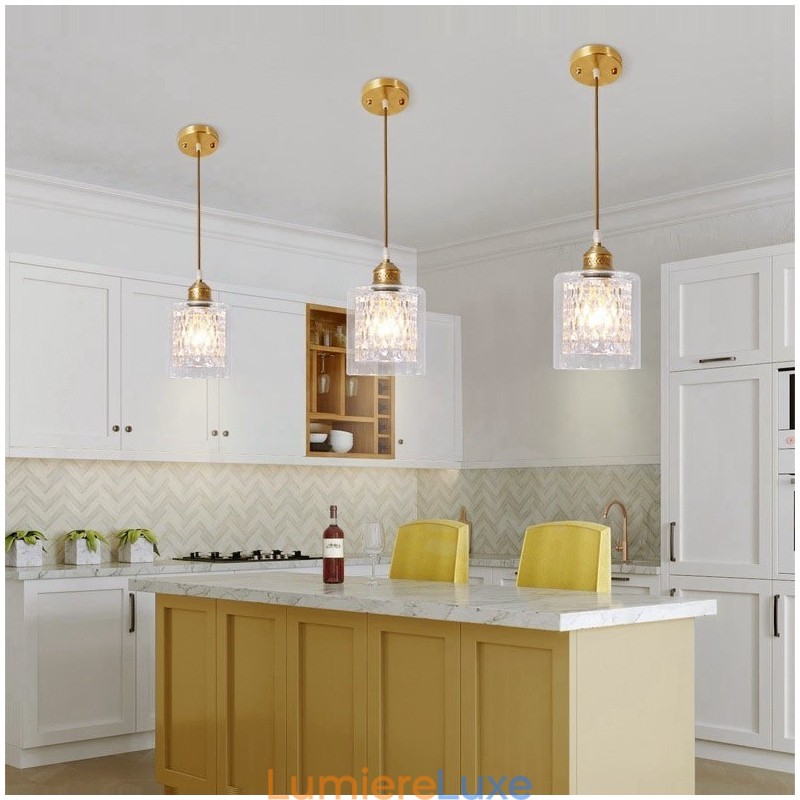 Suspension rustique en laiton pur de style nordique avec abat-jour en verre