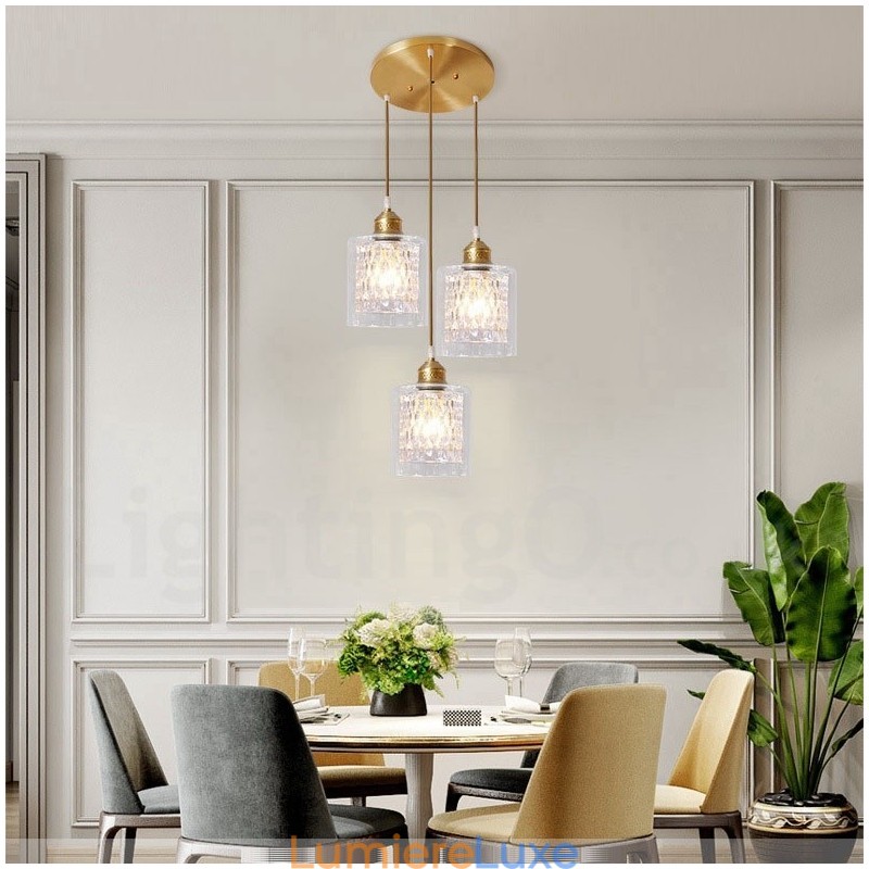 Suspension rustique en laiton pur de style nordique avec abat-jour en verre