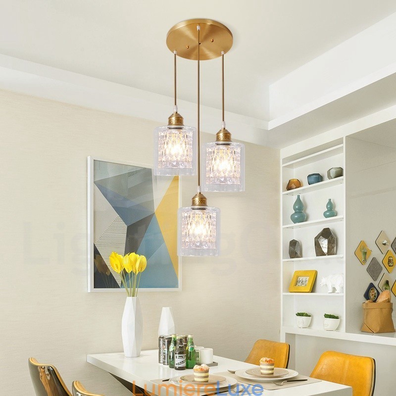 Suspension rustique en laiton pur de style nordique avec abat-jour en verre