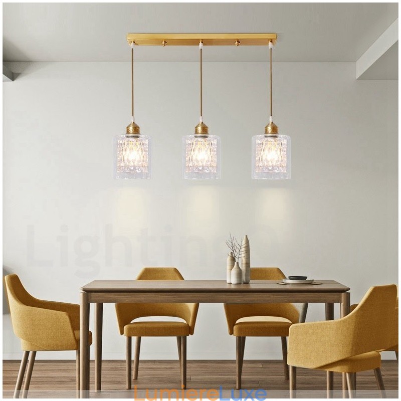 Suspension rustique en laiton pur de style nordique avec abat-jour en verre