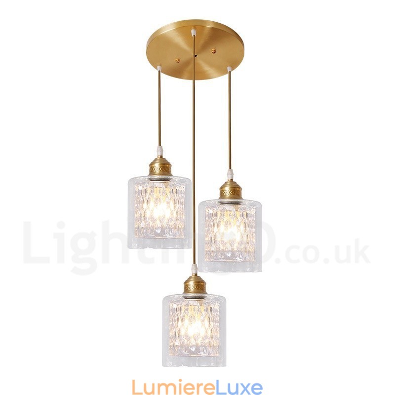 Suspension rustique en laiton pur de style nordique avec abat-jour en verre