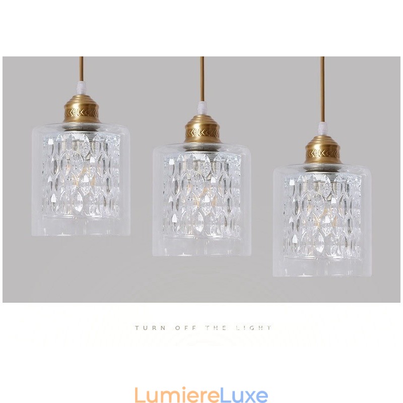 Suspension rustique en laiton pur de style nordique avec abat-jour en verre