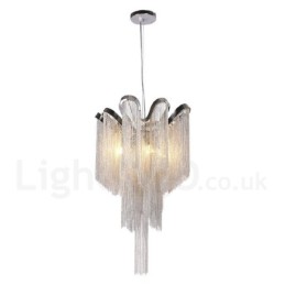 Lustre design à pampilles en aluminium, couleur argent