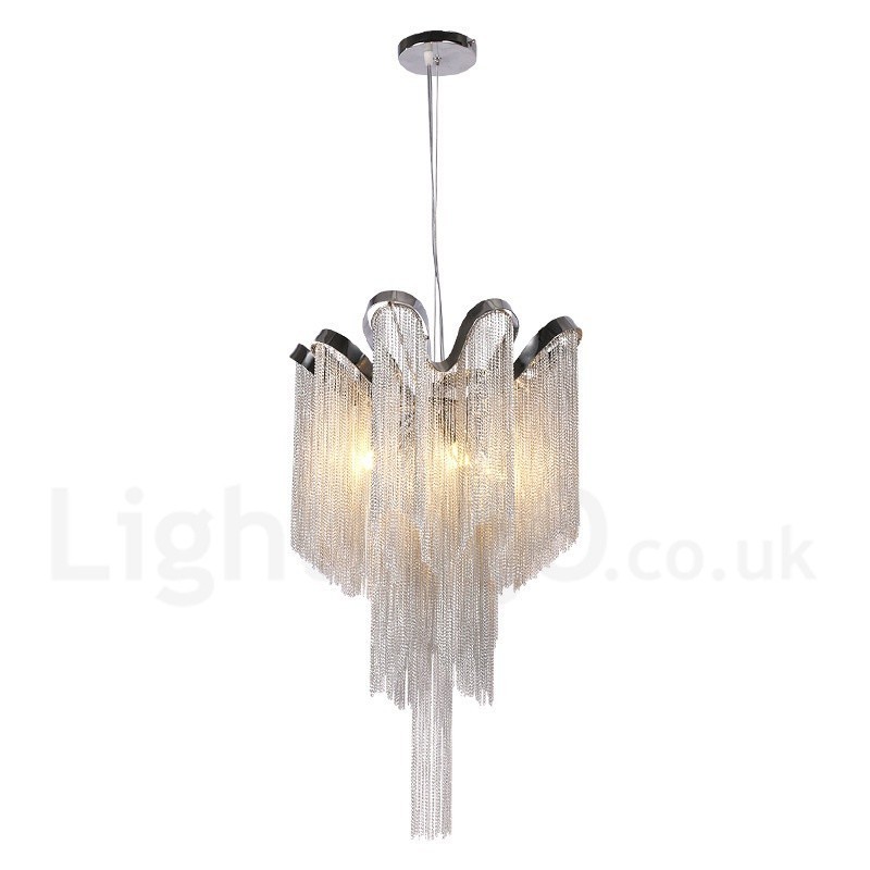Lustre design à pampilles en aluminium, couleur argent