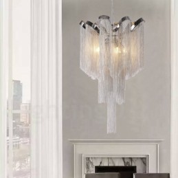Lustre design à pampilles en aluminium, couleur argent