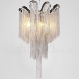 Lustre design à pampilles en aluminium, couleur argent