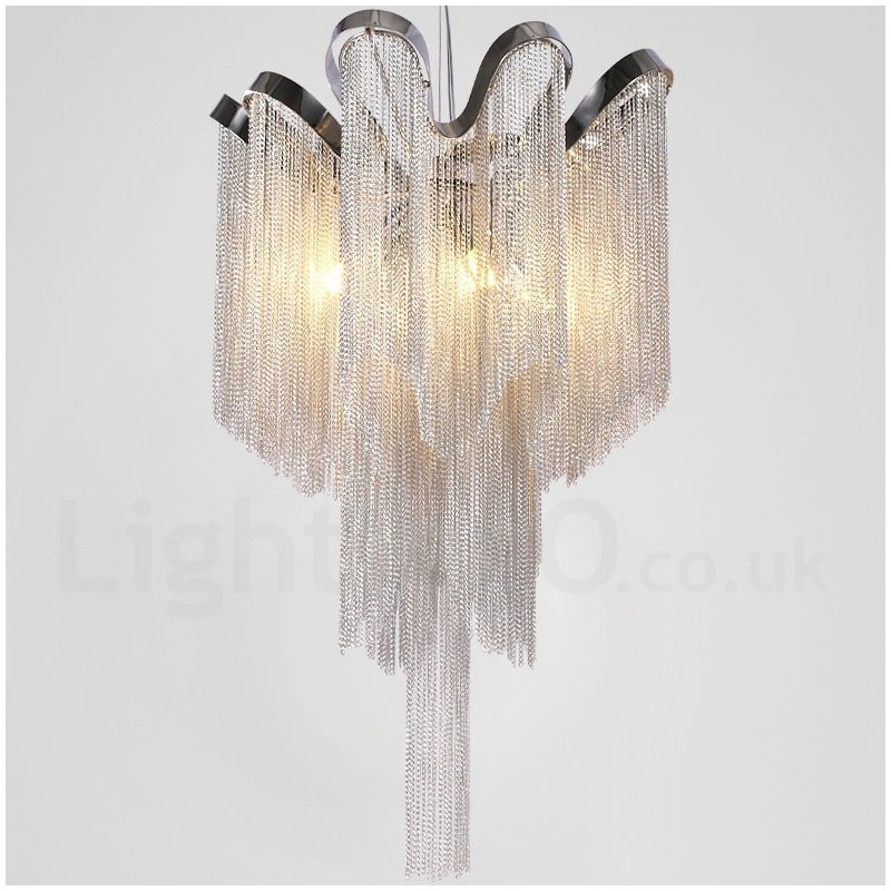 Lustre design à pampilles en aluminium, couleur argent