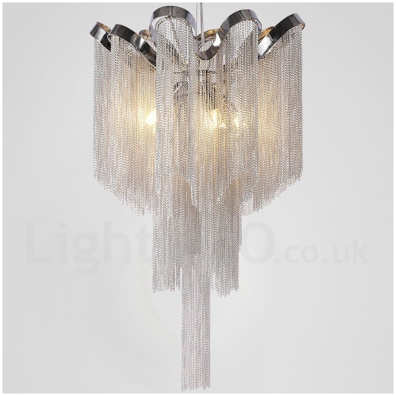 Lustre design à pampilles en aluminium, couleur argent